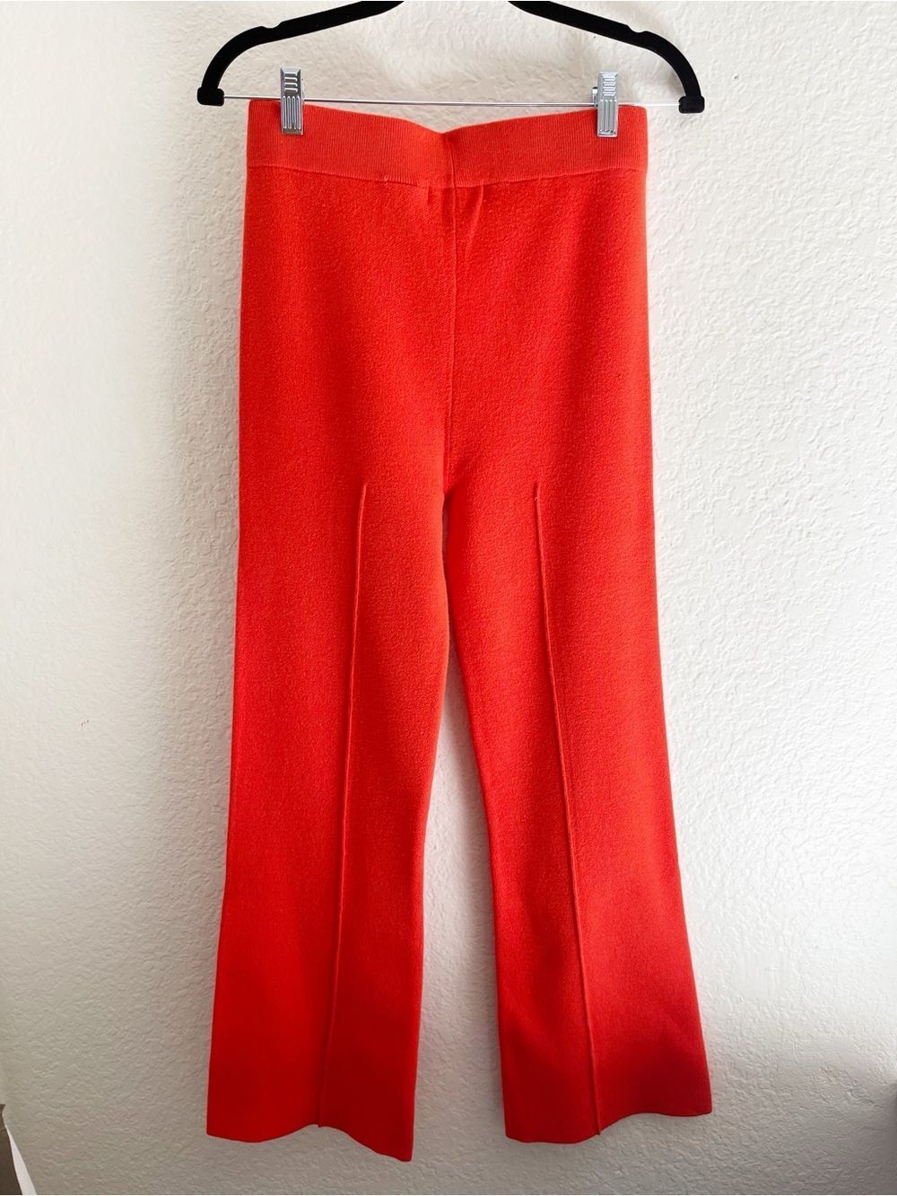 Daydreamer flare knit pintuck pants in a vibrant hot orange color. New - Picture 7 of 9